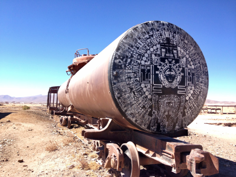 Bolivia salt flats-train graveyard