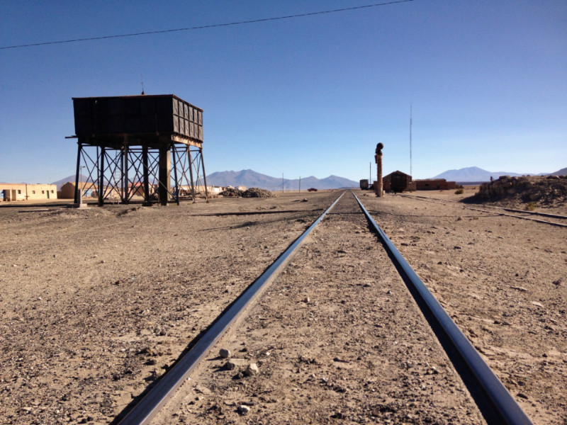 Bolivia salt flats-train tracks